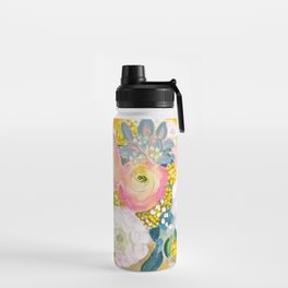 Flowers on sunny yellow Water Bottle