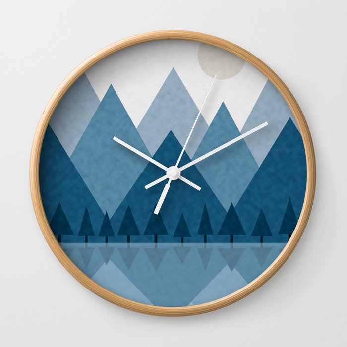 Calming Abstract Geometric Mountains Blue Wall Clock