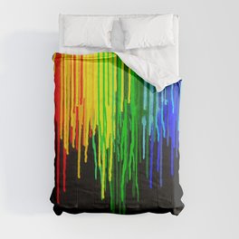 Rainbow Paint Drops on Black Comforter
