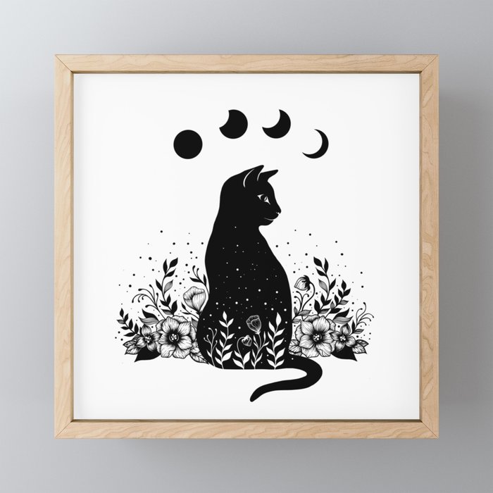 Night Garden Cat Framed Mini Art Print