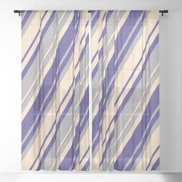 [ Thumbnail: Dark Slate Blue, Dark Grey, and Bisque Colored Pattern of Stripes Sheer Curtain ]