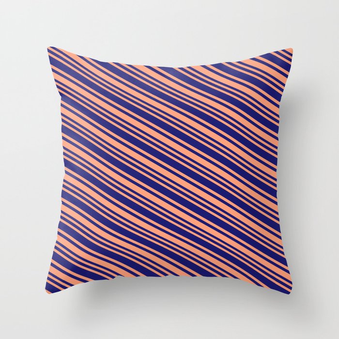 Light Salmon & Midnight Blue Colored Stripes/Lines Pattern Throw Pillow