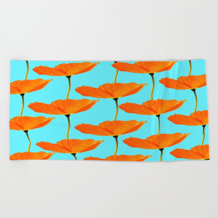 Poppies On A Turquoise Background #decor #society6 #buyart Beach Towel
