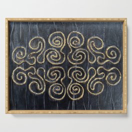Ornate Black and Gold Scroll Art Serving Tray