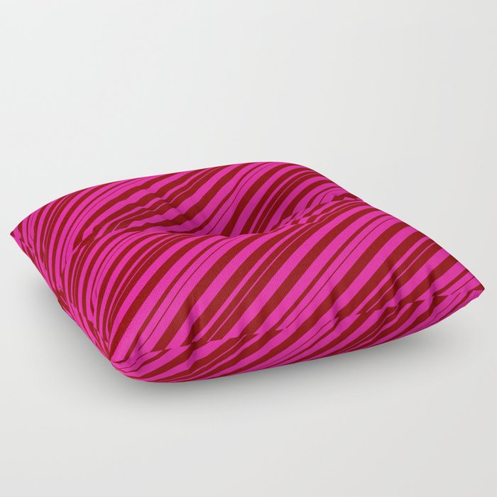 Deep Pink and Maroon Colored Stripes/Lines Pattern Floor Pillow