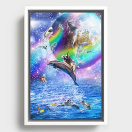 Dog Riding Dolphin Framed Canvas