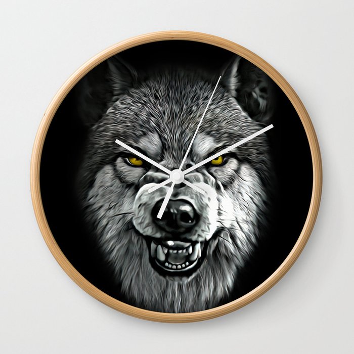 Angry Wolf Face Wall Clock