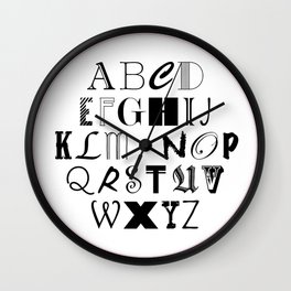 ALPHABET ABCs Artwork - Black & White Wall Clock