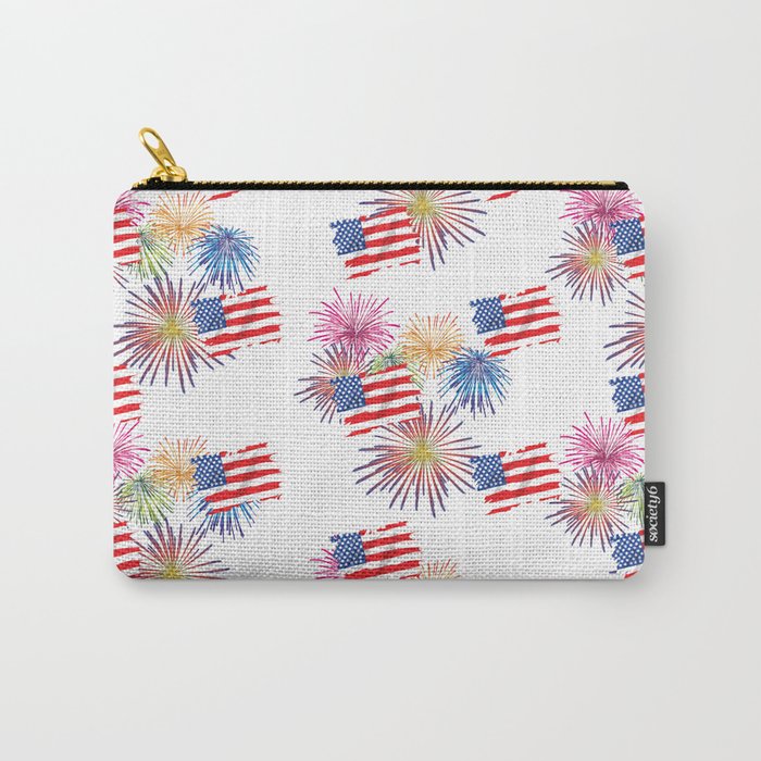 American Fourth of July New Years Celebration USA Flag Fireworks Pattern Carry-All Pouch