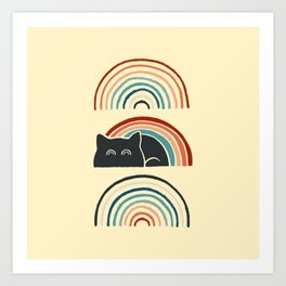 Abstraction minimal cat 8d rainbow meow Art Print