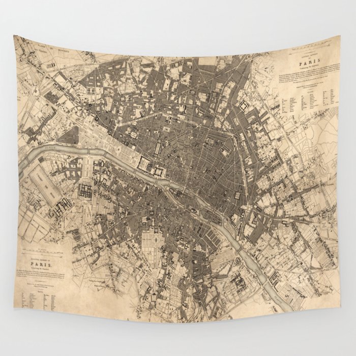 Paris Vintage Maps And Drawings Wall Tapestry