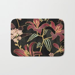 Lily Badematte | Digital, Nature, Graphicdesign, Green, Leaves, Petals, Flower, Maroon, Botanical, Black 