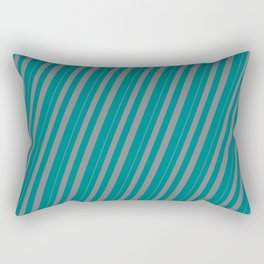 [ Thumbnail: Grey & Teal Colored Striped/Lined Pattern Rectangular Pillow ]