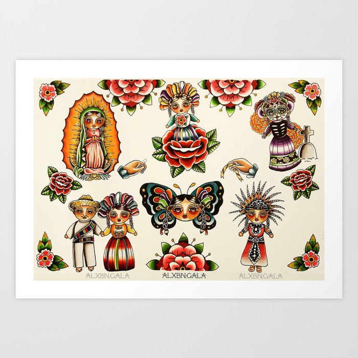 Mexican Dolls Flash Prints Art Print
