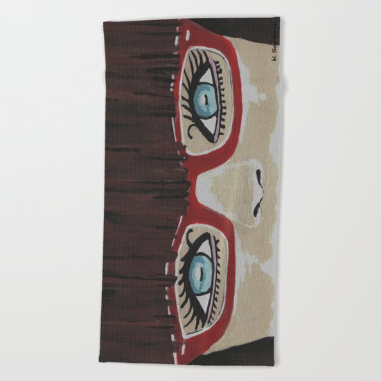The Girl With The Red Glasses Beach Towel