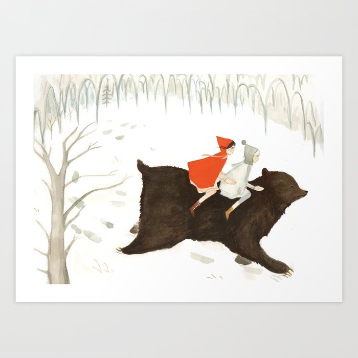Bear's Escape in the Snow Art Print