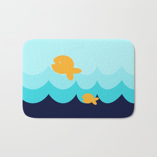 Beach Series Aqua- Gold Fish Animals in the deep See Bath Mat
