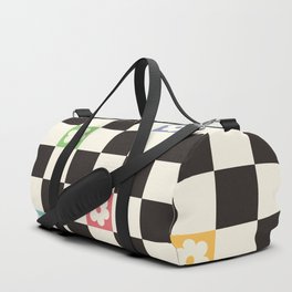 Colorful Flowers Black&White Checker Duffle Bag