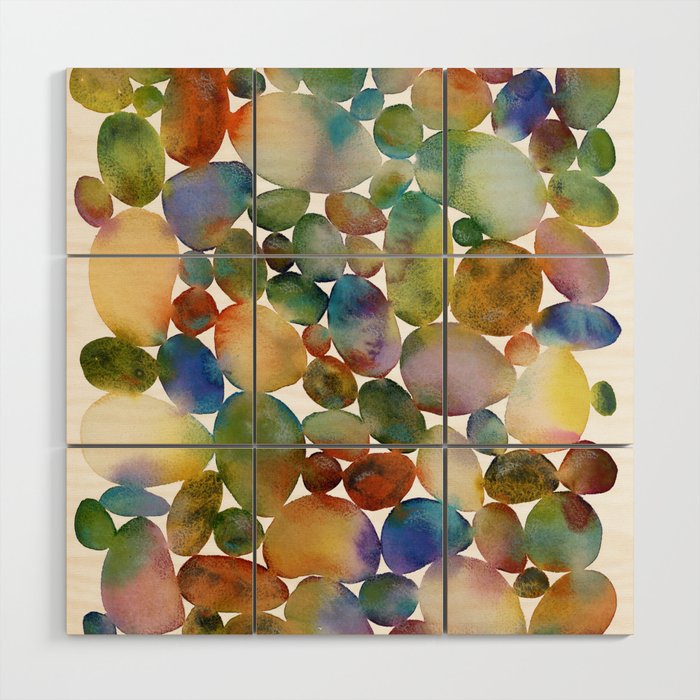 Abstract Iridescent Pebbles Wood Wall Art