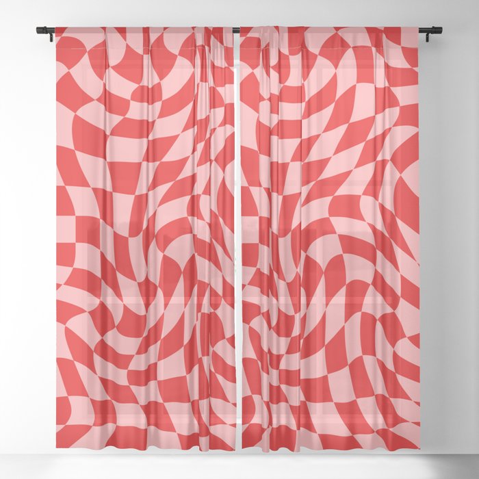 Pink and Red Wavy Checkered Print - Softroom Sheer Curtain