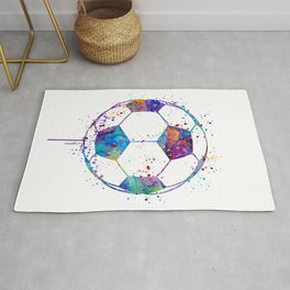 Soccer Ball Colorful Watercolor Sports Rug