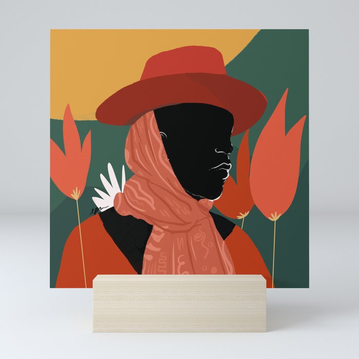 Faceless Afro Portrait with Hat and Scarf Mini Art Print