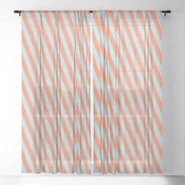 [ Thumbnail: Coral and Powder Blue Colored Lined/Striped Pattern Sheer Curtain ]