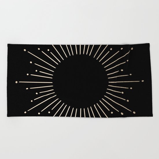 Sunburst White Gold Sands on Black Beach Towel