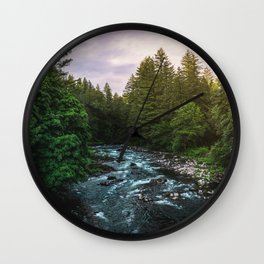 PNW River Run II - Pacific Northwest Nature Photography Wall Clock | Wanderlust, Landscape, Watercolor, Digital, Illustration, Pnw, Winter, Mens, Vintage, River 