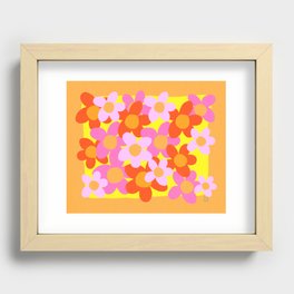 Cheerful Spring Flowers 70’s Retro Yellow on Orange Recessed Framed Print