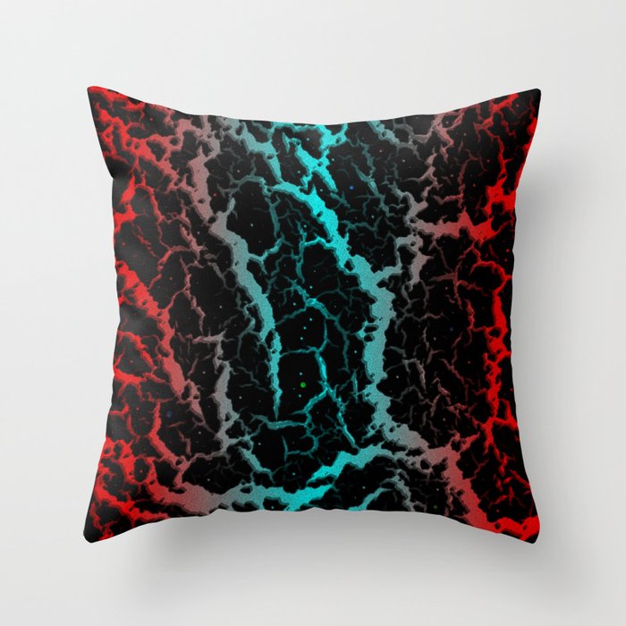 Cracked Space Lava - Red/Cyan Throw Pillow