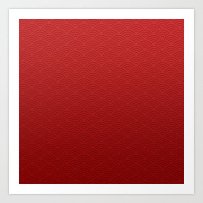 Red Seigaiha (Japanese wave) Pattern Art Print
