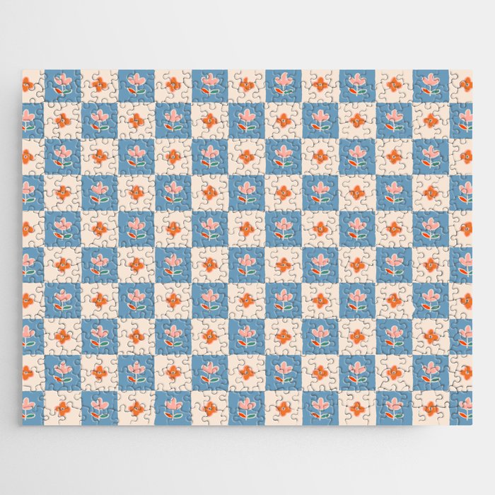 Retro Flower Checkerboard Jigsaw Puzzle