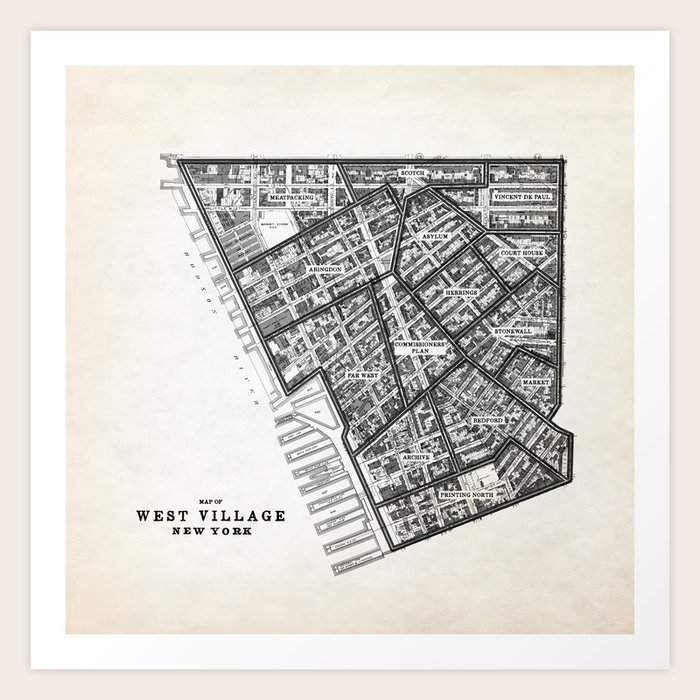 Map of West Village Manhattan New York Art Print by Design Outfitters