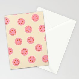 70s Retro Smiley Face Pattern in Beige & Pink Stationery Card