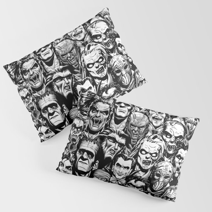 Zombie Vampire Mummy Werewolf Frankenstein Halloween Pattern Pillow Sham
