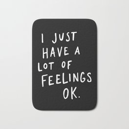 Feelings Black Bath Mat | Emotions, Curated, Sensitive, Quote, Feelings, Typography, Handlettering, Emotional, Lettering, Black And White 