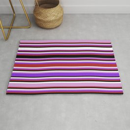 [ Thumbnail: Eyecatching Plum, Purple, Red, Black & White Colored Lines/Stripes Pattern Rug ]