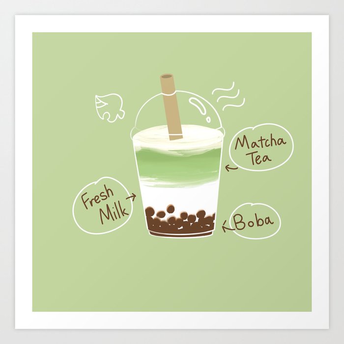 Matcha Boba Milk Tea Art Print