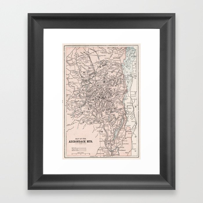 Vintage Map of The Adirondack Mountains (1901) Framed Art Print