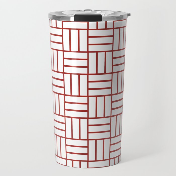 Basketweave (Maroon & White Pattern) Travel Mug