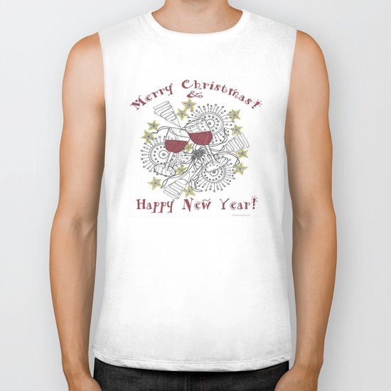 Merry Christmas & Happy New Year - Zentangle Illustration Biker Tank
