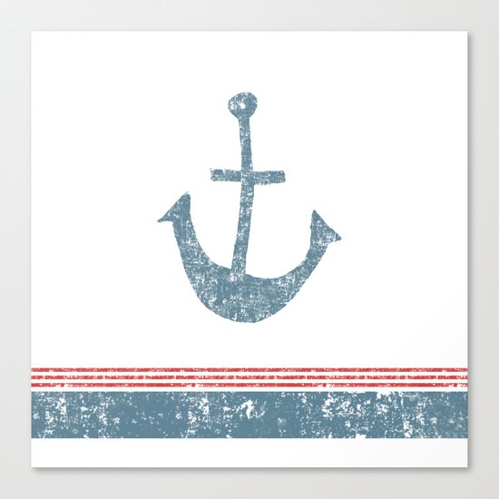 Maritime Design- Nautic Anchor on stripes in blue and red #Society6 Canvas Print