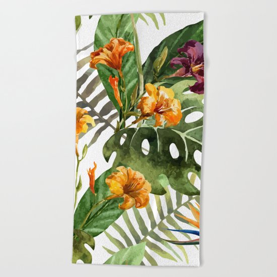 Tropical Floral Pattern 01 Beach Towel