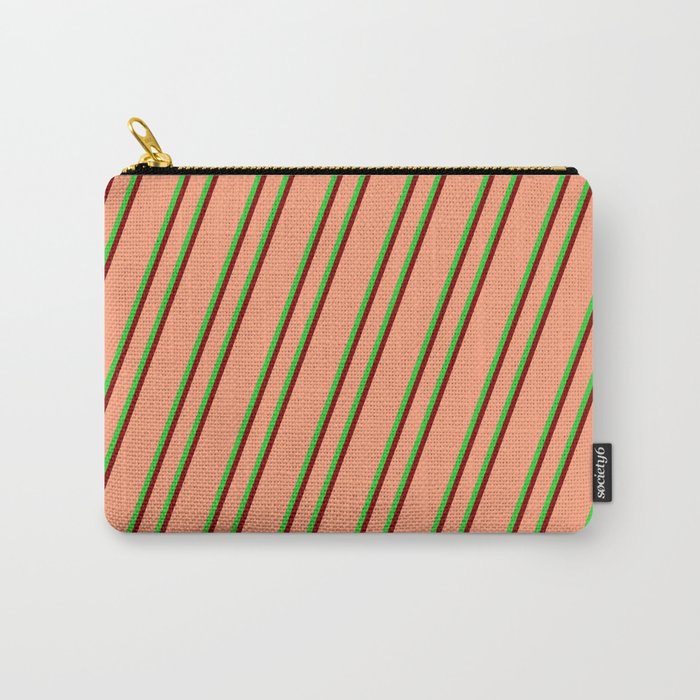 Light Salmon, Lime Green, and Maroon Colored Lines/Stripes Pattern Carry-All Pouch