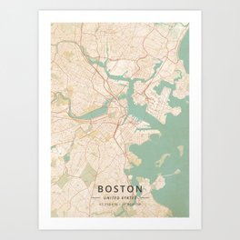 Boston, United States - Vintage Map Art Print