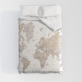 Life is a jouney best travelled together, world map, "Abey" Comforter