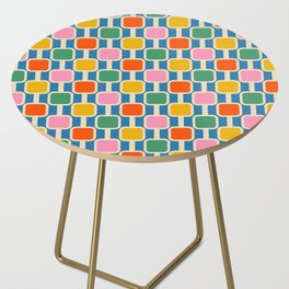 Mod Links Colorful Retro Geometric Stripe Pattern on Blue Side Table
