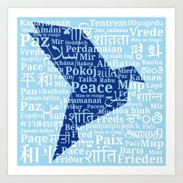Dove-origami on the background of the word "Peace" in different languages of the World Art Print