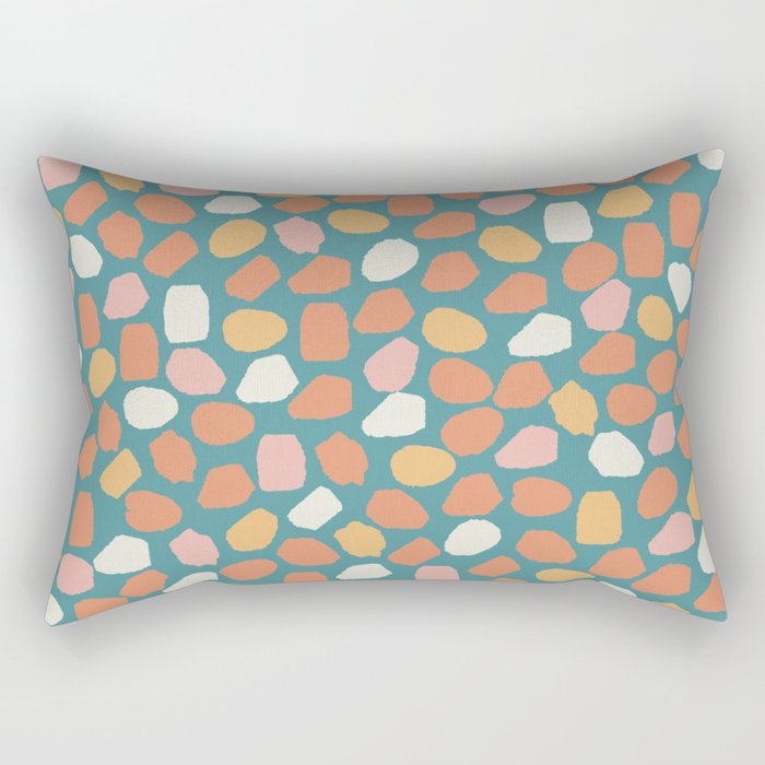 Ink Dot Mosaic Pattern Teal Mustard Cantaloupe Pink Rectangular Pillow